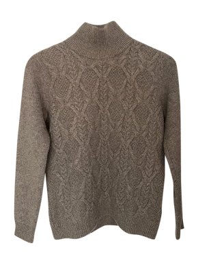 Brown Cashmere Cable Knit High Neck Jumper