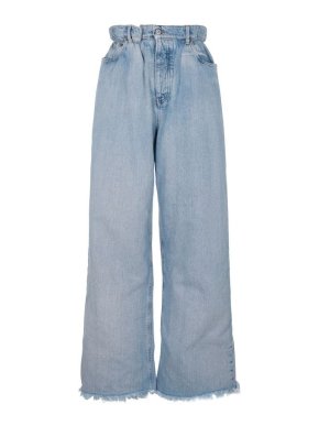 Miu Miu Frayed Paper Bag Waist Straight Leg Jeans