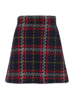 Miu Miu Plaid Wool A-line Skirt