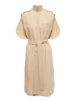 Burberry High Neck Woven Midi Shirt Dress