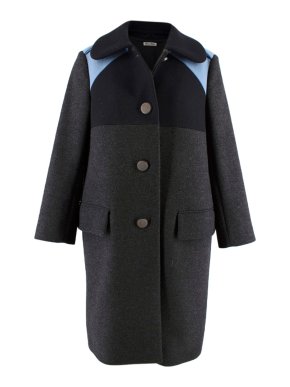 Miu Miu Grey & Blue Wool Blend Single Breasted Coat
