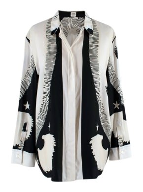 Hermes Black & White Printed Silk Shirt