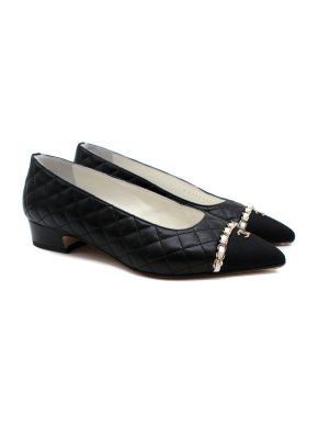 Chanel Chain Trimmed Quilted Leather Heeled Ballerinas