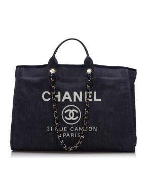 Chanel Deauville Denim Satchel Tote Bag
