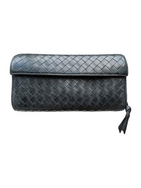 Bottega Veneta Black Nappa Intrecciato Chain Flap Wallet