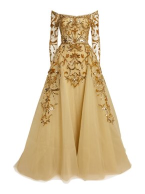 Zuhair Murad Gold Metallic Embellished Lotta Gown