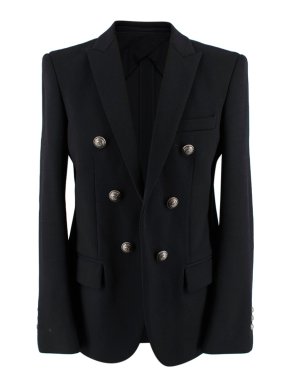 Balmain Double Breasted Black Cotton Blazer