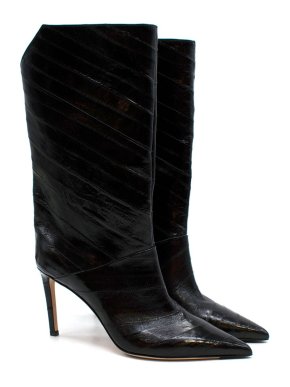 Jimmy Choo Beren 85 Black Striped Eel Leather Knee High Boots