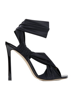 Jimmy Choo Neoma 110 Black Wetlook Jersey Sandals