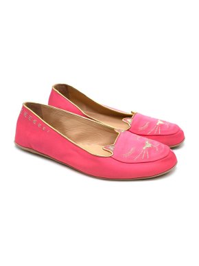 Charlotte Olympia pink satin kitty ballet flats