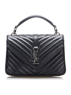 Saint Laurent Black Leather Quilted Medium College Bag