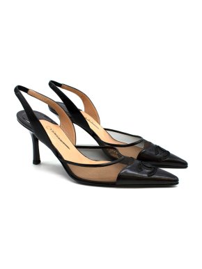 Chanel Black Leather & Mesh CC Slingbacks