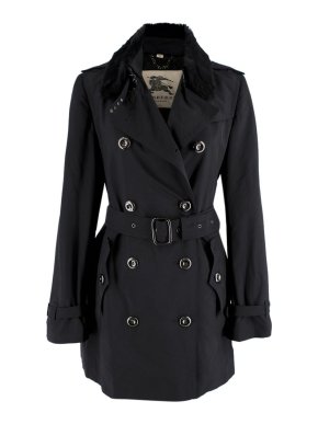 Burberry Black Rabbit Fur-collar Trench Coat