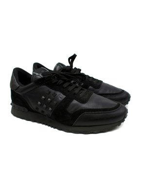 Valentino Garavani Rockrunner Black Leather Trainers