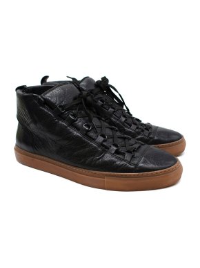 Balenciaga Black Crackled Leather Arena Sneakers