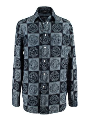 Versace Blue Medusa Patchwork Denim Shirt