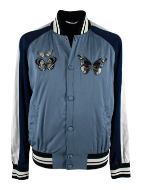 Valentino Blue Butterfly Satin Bomber Jacket