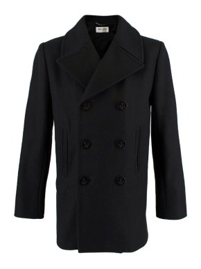 Saint Laurent Double Breasted Black Wool Short Coat