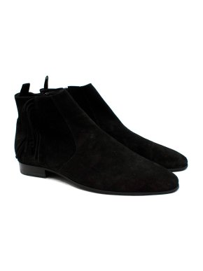 Saint Laurent Black Suede Chelsea Fringed Boots