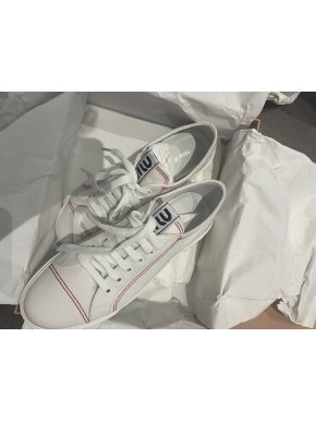 Miu Miu White Canvas Contrast Stitch Trainers