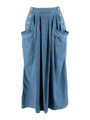 Celine Soft Pleated Denim Midi Skirt