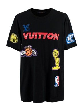 Louis Vuitton Basketball Badge Embroidered Black Cotton T-Shirt