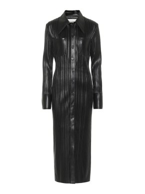 Nanushka Black Lee Faux Leather Pleated Shirt Dress