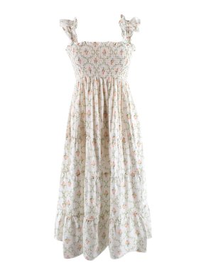 Nap Floral Printed Smocked Cotton Midi Dress