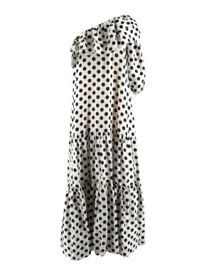 Lisa Marie Fernandez Black & White Polka Dot Linen One Shoulder Dress