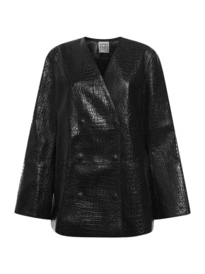 Toteme Crocodile Effect Double Breasted Leather Jacket