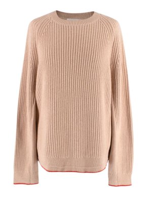 Maria McManus Cream Ribbed Knit Tear Drop Back Crew Jumper