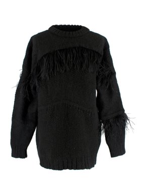 Cara Mila Estrela Feather Trim Intarsia Knit Black Jumper