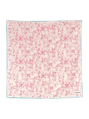 Chanel Pink Floral Brush Print Silk Scarf