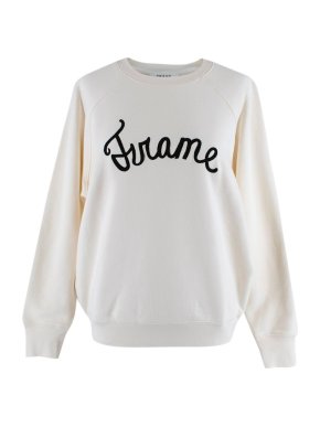 Frame Logo Embroidered Cream Sweatshirt