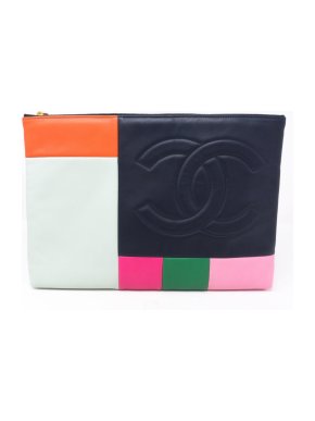 Chanel Colourblock Leather Zip Pouch