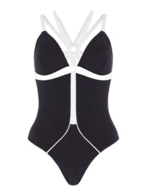 Alexandra Miro Black & White Backless Strappy Swimsuit