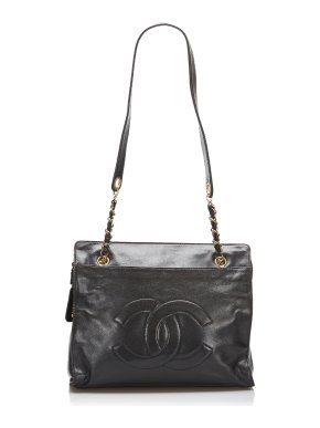 Chanel Black Leather CC Chain Tote Bag