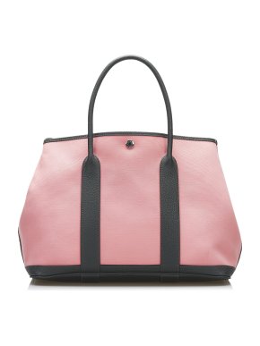 Hermes Rose Azalee Toile & Vert Negonda Garden Party 36 Tote Bag