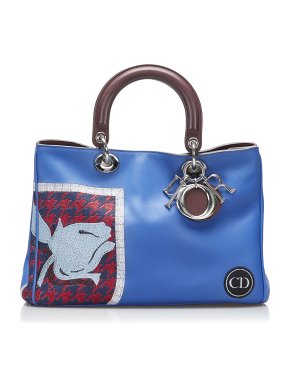 Blue Embroidered Medium Diorissimo Tote Bag