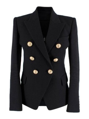 Balmain Black Cotton Blend Double Breasted Blazer