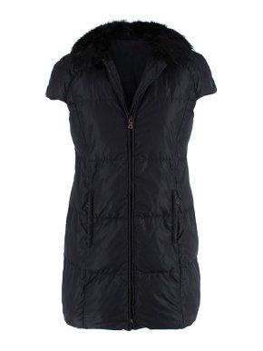 Prada Navy Long Gilet with Fur Collar