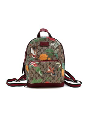 Gucci Tian GG Supreme Birds Canvas & Leather Backpack