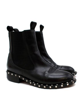 Valentino Garavani Rockstud Trim Black Leather Ankle Boots