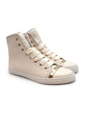 Lanvin White Canvas Gold Trimmed High Top Trainers