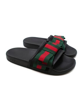 Gucci Web Bow Satin & Rubber Slides
