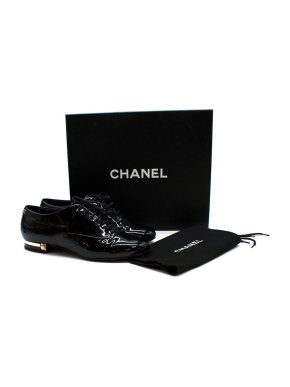 Chanel Black Patent Leather Lace-up Derby Shoes
