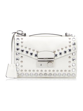 Prada Studded Saffiano Sound Lock Crossbody Bag