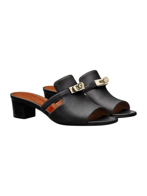 Hermes Candy Black Goatskin Kelly Buckle Sandals