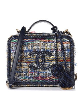 Chanel Blue Tweed & Snakeskin FIligree Vanity Bag