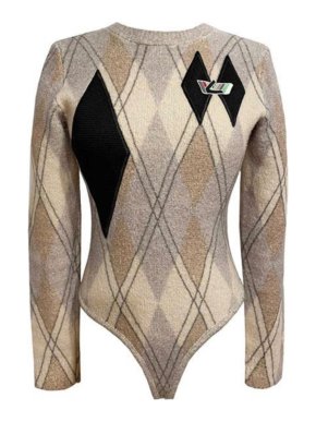 Louis Vuitton Runway Argyle LV Logo Wool Knit Bodysuit